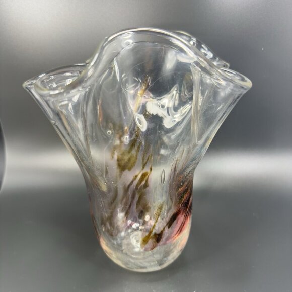 Hand Blown Venetian Art Glass Vase Vessel Hand Made Glass Iridescent Speckled - Picture 13 of 16